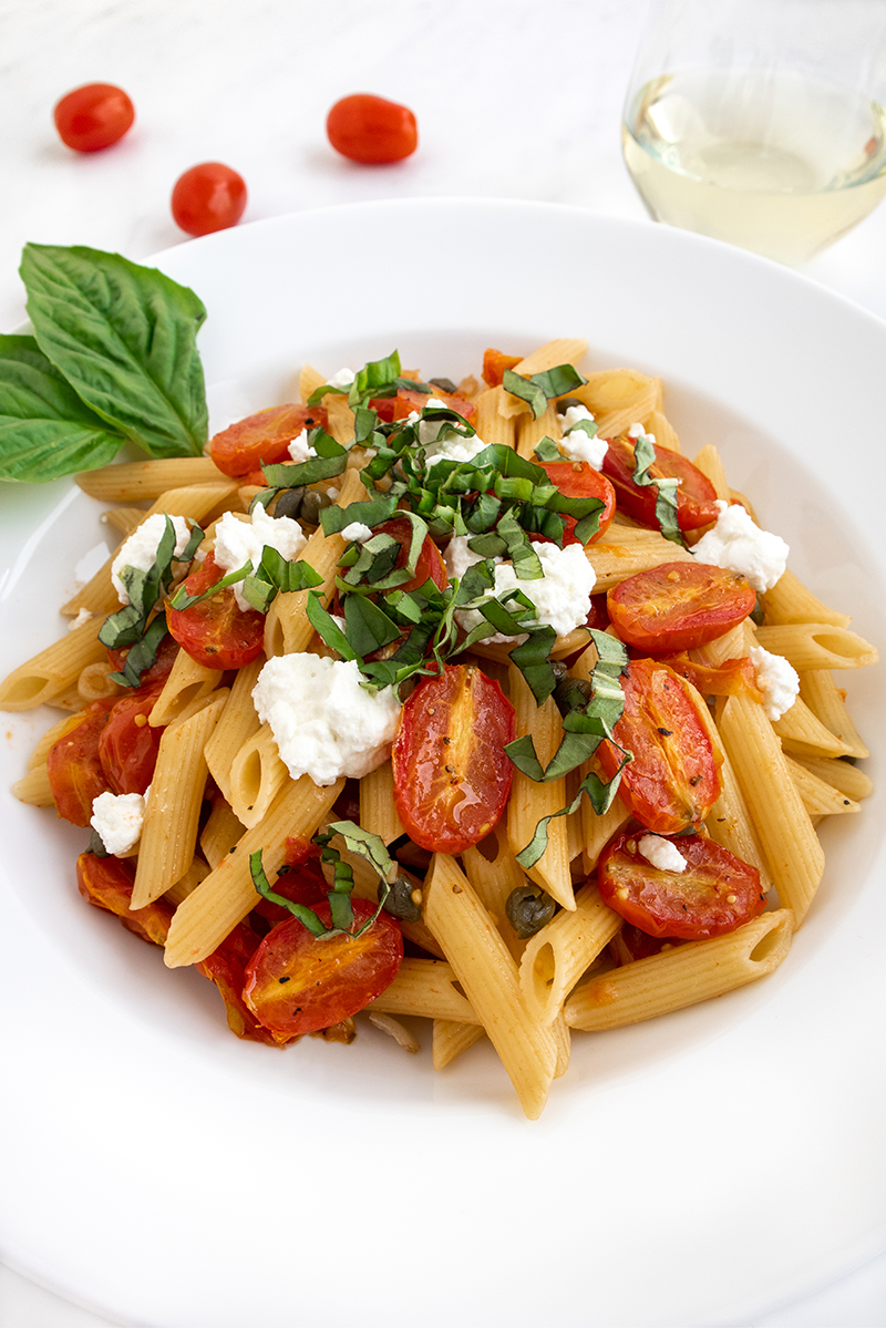 Penne with Roasted Cherry Tomatoes, Capers, and Goat Cheese Recipe